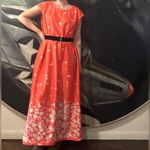 Vintage Susan Sharpe Orange Coral Bubble Maxi Dress 60s Mod Pop Art
